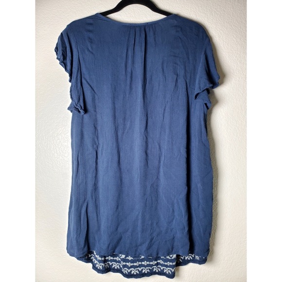 Suzanne Betro Women's 1X Blue Boho Peasant Tunic Top Rayon Tassel Tie - Picture 4 of 6